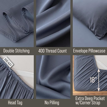 Bella Coterie Luxury Bamboo Viscose King Size Sheet Set | 100% Organically Grown | Ultra Soft | Cooling for Hot Sleepers | 18" Deep Pocket [Slate Blue]