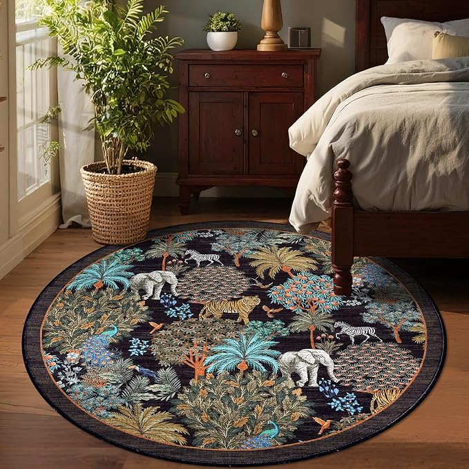 GarveeHome Jungle Round Washable Rugs 6ft Non-Slip Soft Round Rug - Image 2