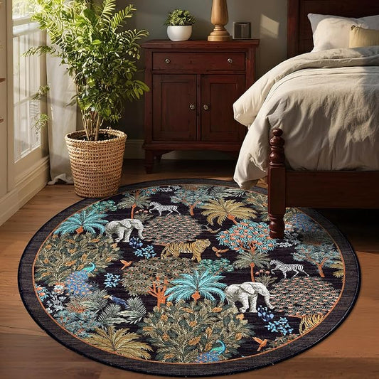 GarveeHome Jungle Round Washable Rugs 6ft Non-Slip Soft Round Rug - Image 2