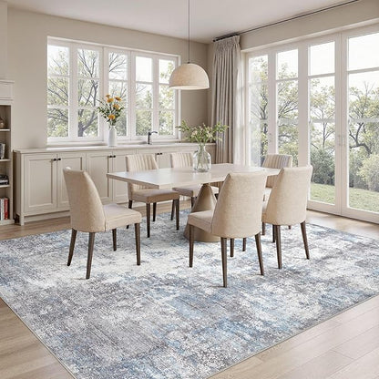 Washable 7x9 Area Rug: Modern Abstract Soft Non-Slip Indoor Rugs Home Decor - Low Pile Stain Resistant Carpet for Living Room Bedroom Dining Room Playroom Office(Blue Grey 7'x9')
