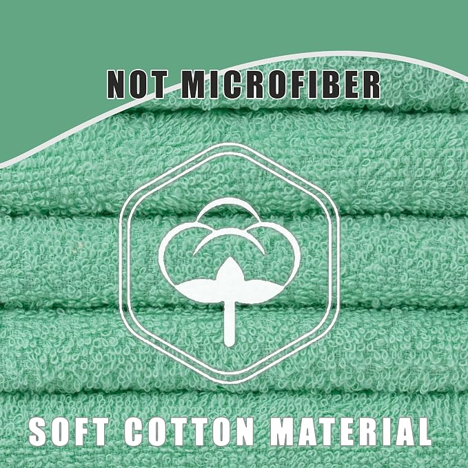 Textila Terry Wash Cloths – Pack of 10, Aqua Green, 12x12 Inches – Soft - Image 2