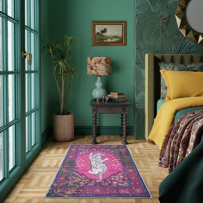 3x5 FT Leopard Rug for Living Room Hot Pink Leopard Vintage Animal Rug - Image 6
