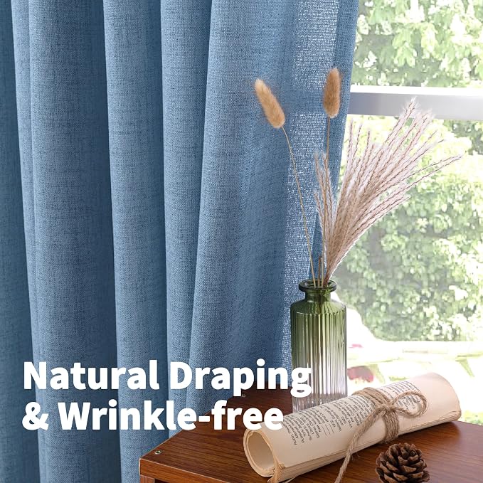 YoungsTex Denim Blue Linen Curtains 48 Inch Length - Image 5