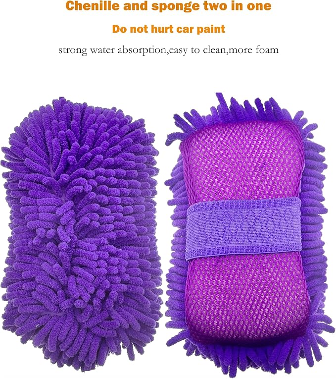 Microfiber Car Wash Sponge-Non-Scratch Wash Mitt-Two Sided Chenille Microfiber - Image 5