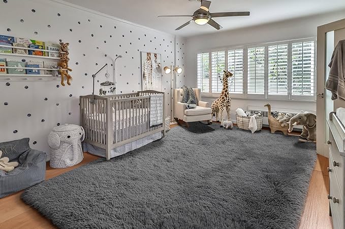 ONASAR Grey 6x9 Area Rugs for Living Room, Gray Large Fluffy Shag Rug for Bedroom, Washable Ultra Soft Plush Big Indoor Floor Carpet for Kids Girls Boys Baby Teen Dorm Nursery Home Decor Aesthetic