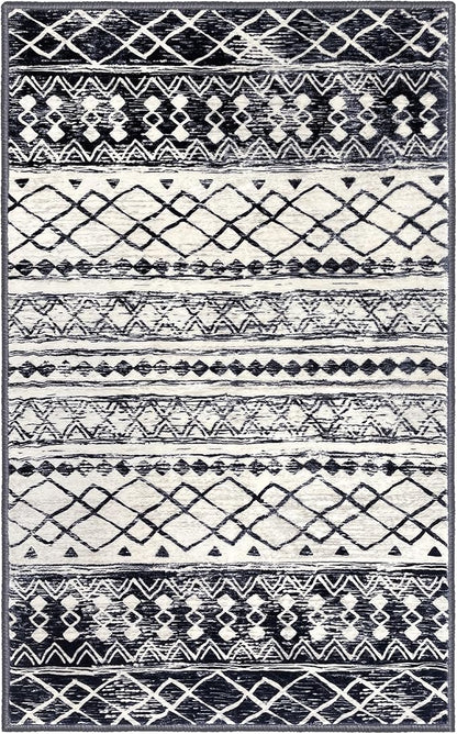 KUTA Moroccan Area Rugs 2x3, Black Navy Blue Entryway Rug Non-Slip Washable Small Indoor Door Mat, Ultra Soft Print Vintage Geometric Low-Pile Floor Carpet for Entrance, Kitchen