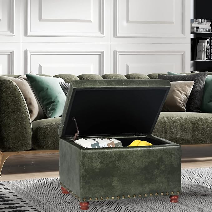 24'' Leather Ottoman with Storage Rectangle Foot Rest Ottomans Stool - Image 4