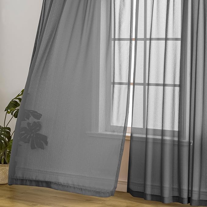 Grey Pinch Pleat Curtains 96 Inches Long Sheer Curtain Panels Light Filter Airy Breathable Tree Branch Textured Pleated Drapes with Adjustable Hooks for Living Room, Grey, 42"W x 96"L, 2 Panels