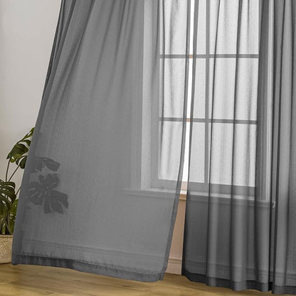 Grey Pinch Pleat Curtains 96 Inches Long Sheer Curtain Panels Light Filter Airy Breathable Tree Branch Textured Pleated Drapes with Adjustable Hooks for Living Room, Grey, 42"W x 96"L, 2 Panels