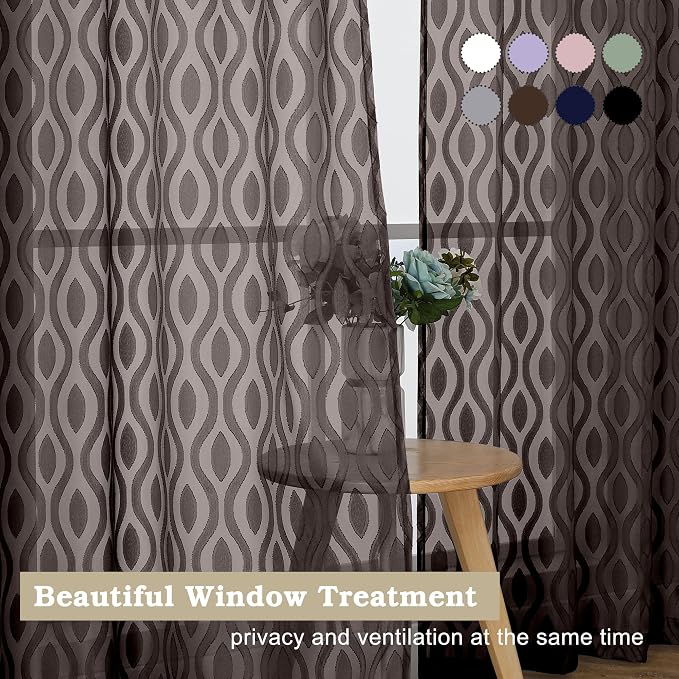 Aiyufeng Sheer Curtains 63 Inch Length 2 Panels Set, Solid Brown Light - Image 7