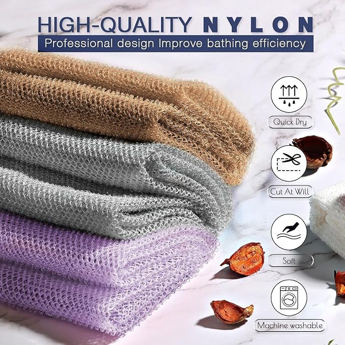 UJFQBH 3 Pieces African exfoliating net African Net Long Net Bath Sponge - Image 4