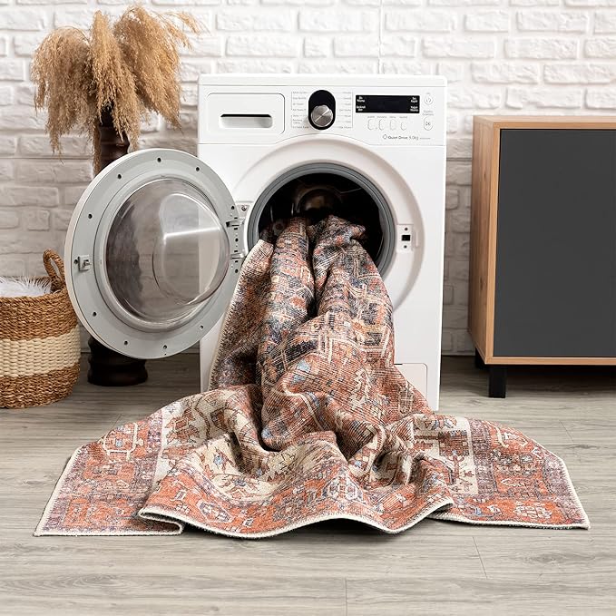 Bloom Rugs Washable Non-Slip 10x14 Rug - Red/Orange/Beige Traditional Oriental Area Rug for Living Room, Bedroom, Dining Room, and Kitchen - Exact Size: 10' x 14'