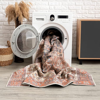 Bloom Rugs Washable Non-Slip 10x14 Rug - Red/Orange/Beige Traditional Oriental Area Rug for Living Room, Bedroom, Dining Room, and Kitchen - Exact Size: 10' x 14'