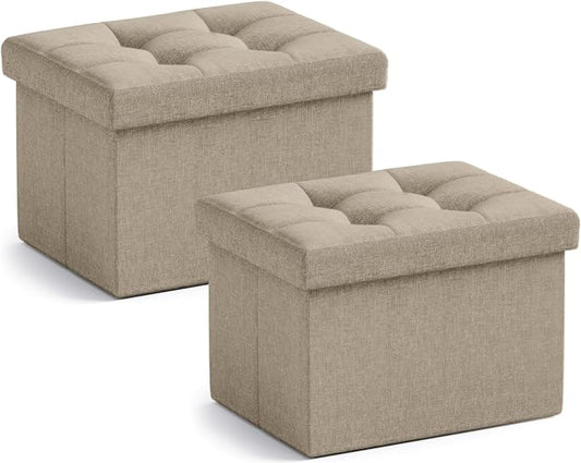 Ornavo Home Small Storage Ottoman, Foldable Collapsible Rectangle Linen Ottoman by OrnavoHome