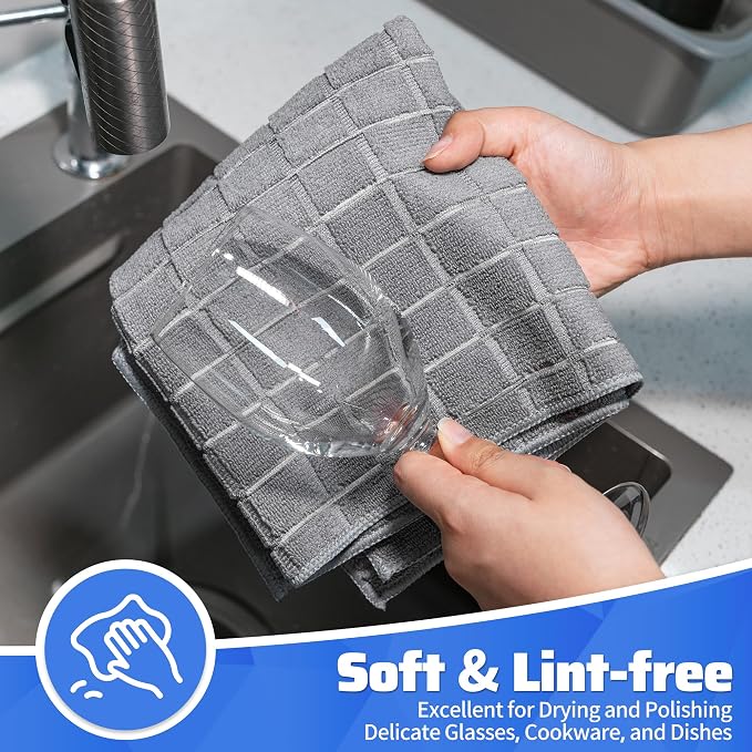HOMERHYME Kitchen Towels, 8 Pack Microfiber Cleaning Cloth, 270 GSM Checkered - Image 4