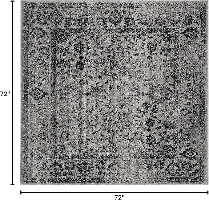 SAFAVIEH Adirondack Collection Area Rug - 6' Square, Grey & Black, Distressed Vintage Floral Design, Non-Shedding & Easy to Clean, Ideal for Living Room, Bedroom, Dining Space (ADR109B)