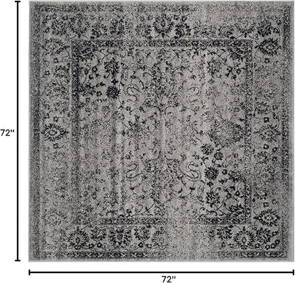 SAFAVIEH Adirondack Collection Area Rug - 6' Square, Grey & Black, Distressed Vintage Floral Design, Non-Shedding & Easy to Clean, Ideal for Living Room, Bedroom, Dining Space (ADR109B)