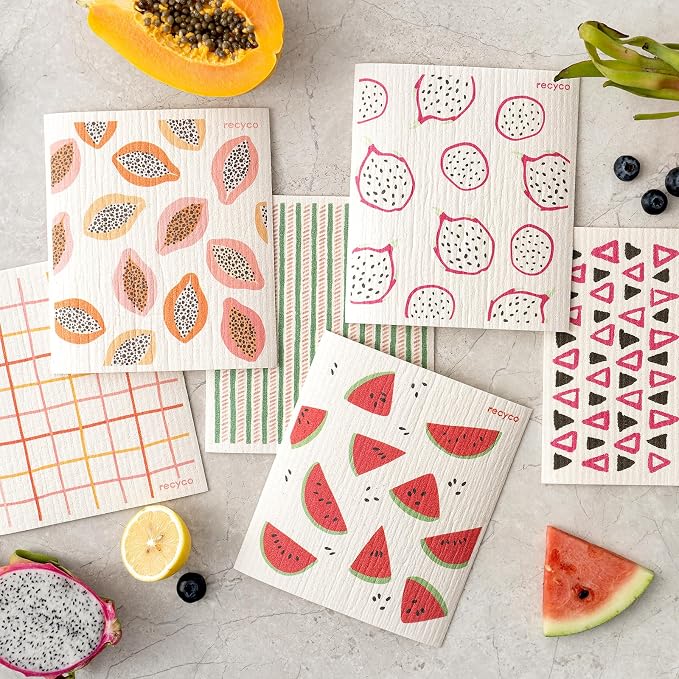 RECYCO Swedish Dishcloths for Kitchen | 6 Pack Tropical Fruit Washable Dish - Image 2