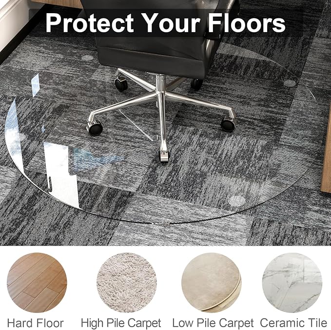 55" x 55" Round Tempered Glass Chair Mat - Image 5