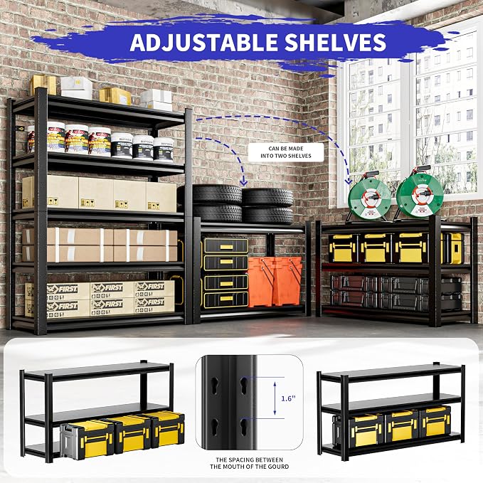 78" H 47.2" Wide 2Pieces Garage Shelving, Thickened Heavy Duty Metal Shelving - Image 4