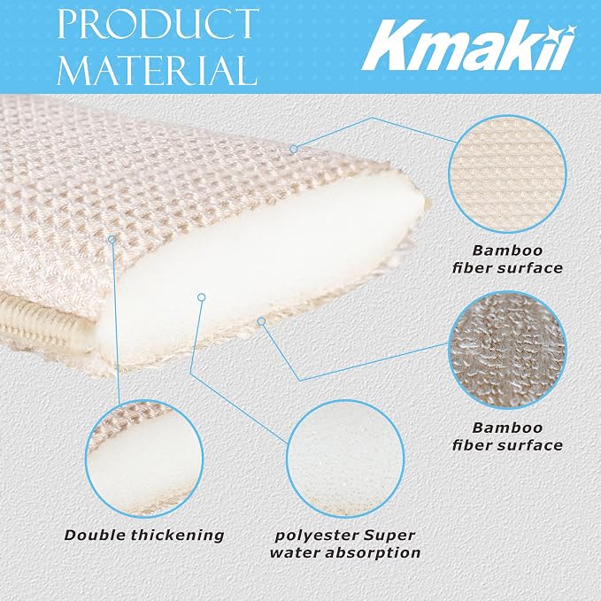KMAKII Bamboo Kitchen Sponges, Dish Sponge, Super Absorbent Cleaning Sponges - Image 3