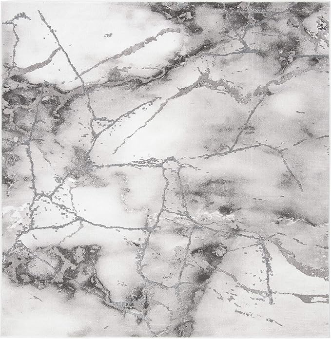 SAFAVIEH Craft Collection Area Rug - 8' Square, Grey & Silver, Modern Abstract Design, Non-Shedding & Easy Care, Ideal for High Traffic Areas in Living Room, Bedroom (CFT877G)