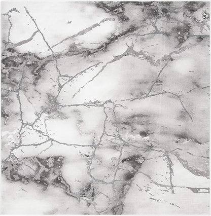 SAFAVIEH Craft Collection Area Rug - 8' Square, Grey & Silver, Modern Abstract Design, Non-Shedding & Easy Care, Ideal for High Traffic Areas in Living Room, Bedroom (CFT877G)