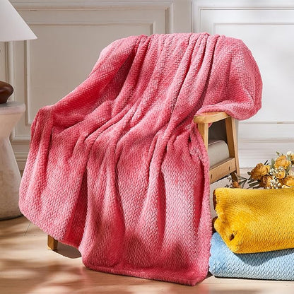 NEWCOSPLAY Super Soft Queen Blanket Coral Pink Premium Silky Flannel Fleece Leaves Pattern Lightweight Bed Blanket All Season Use (Coral Pink, Queen(90"x90"))
