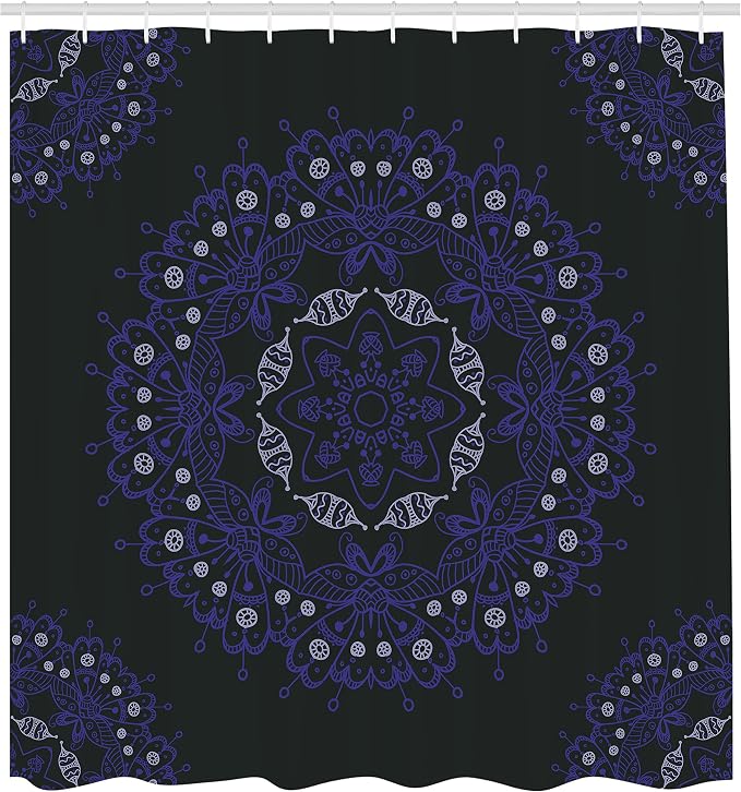 Ambesonne Dark Blue Shower Curtain, Oriental Round Ornate Mandala Lace Style - Image 2