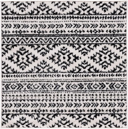 SAFAVIEH Tulum Collection Area Rug - 6'7" Square, Ivory & Black, Moroccan Boho Tribal Design, Non-Shedding & Easy to Clean, Ideal for Living Room, Bedroom, Dining Space (TUL272B)