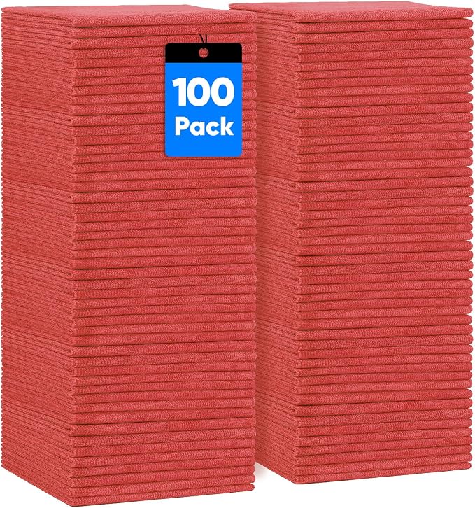 HOMEXCEL Red Shop Towels 100 Pack, Reusable Microfiber Cleaning Cloth Bulk by HOMEXCEL