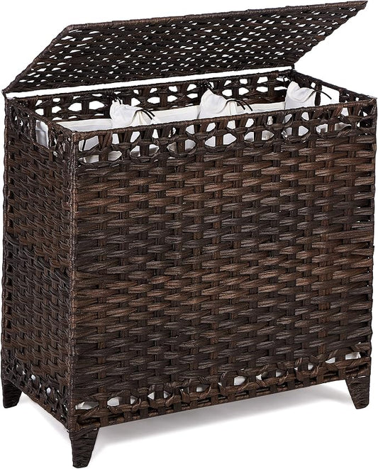Laundry Hamper with 3 Removable Liner Bags; 132L Handwoven Rattan Laundry by Hermina