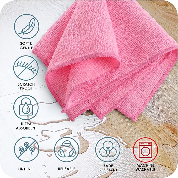 Hearth & Harbor Microfiber Cleaning Cloths, 12 Pack Pink Reusable Towels - Image 9