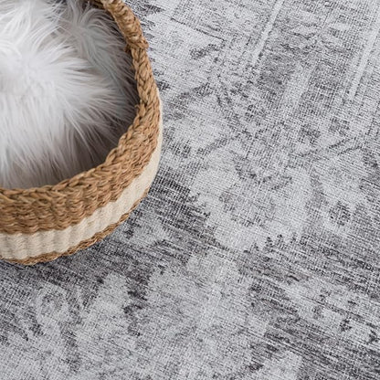 Bloom Rugs Washable 4' x 6' Rug - Ivory/Silver Gray Traditional Area Rug for Living Room, Bedroom, Dining Room, and Kitchen - Exact Size: 4' x 6'