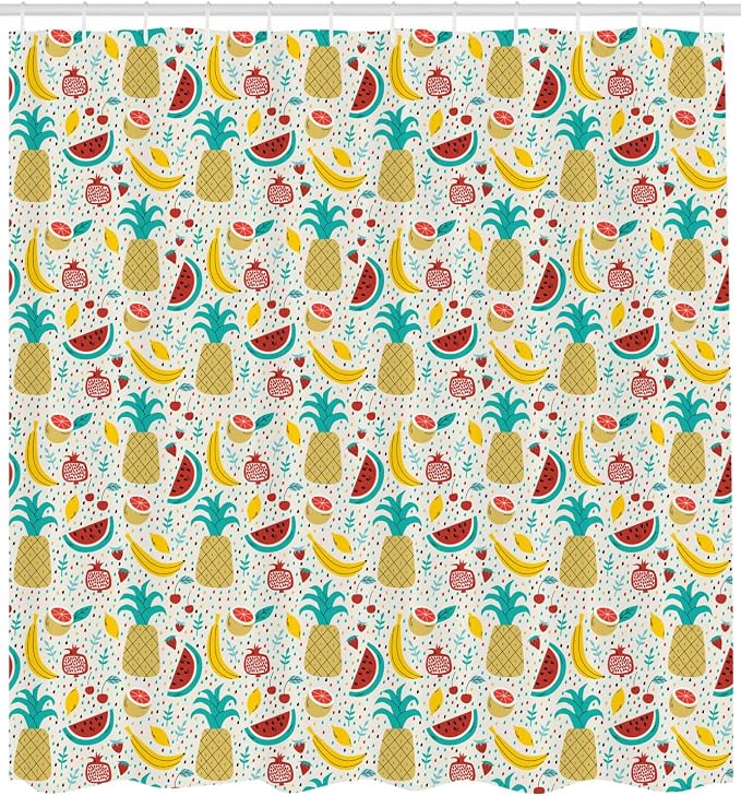 Ambesonne Food Shower Curtain, Fruits Banana Pomegranate Pineapple Watermelon - Image 2