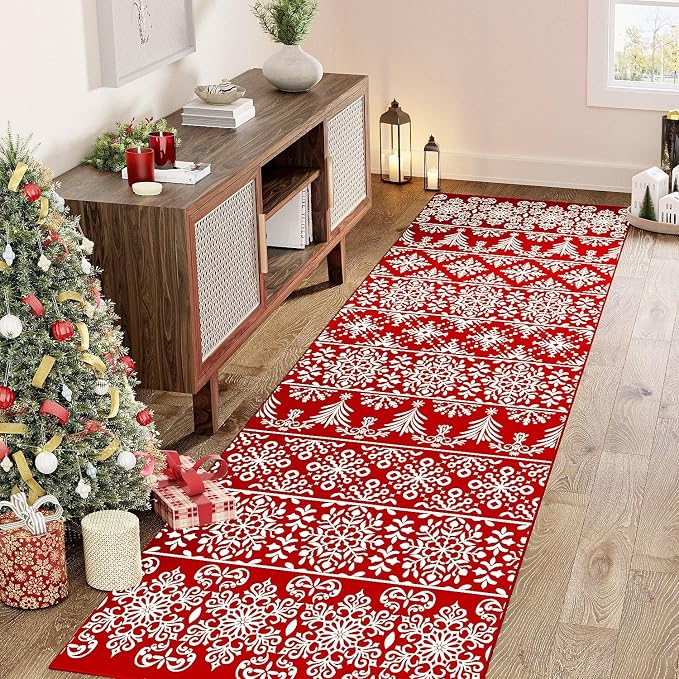2x6 Runner Rug Red Christmas Hallway Carpet Xmas Holiday Decor Bedroom Carpet - Image 5