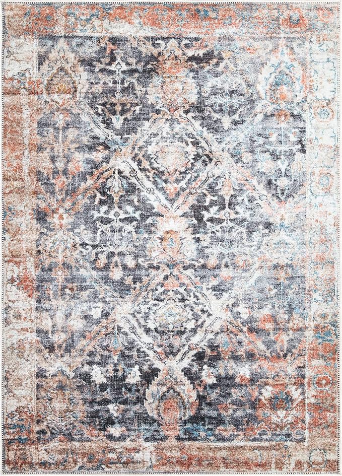 Bloom Rugs Washable Non-Slip 9' x 12' Rug - Orange/Black Traditional Area Rug for Living Room, Bedroom, Dining Room, and Kitchen - Exact Size: 9' x 12'