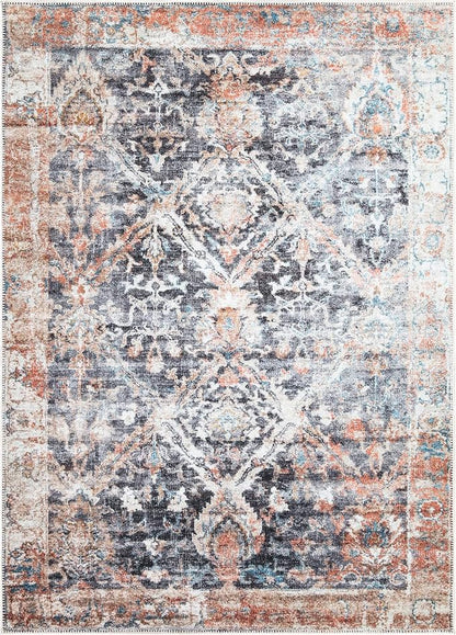 Bloom Rugs Washable Non-Slip 9' x 12' Rug - Orange/Black Traditional Area Rug for Living Room, Bedroom, Dining Room, and Kitchen - Exact Size: 9' x 12'