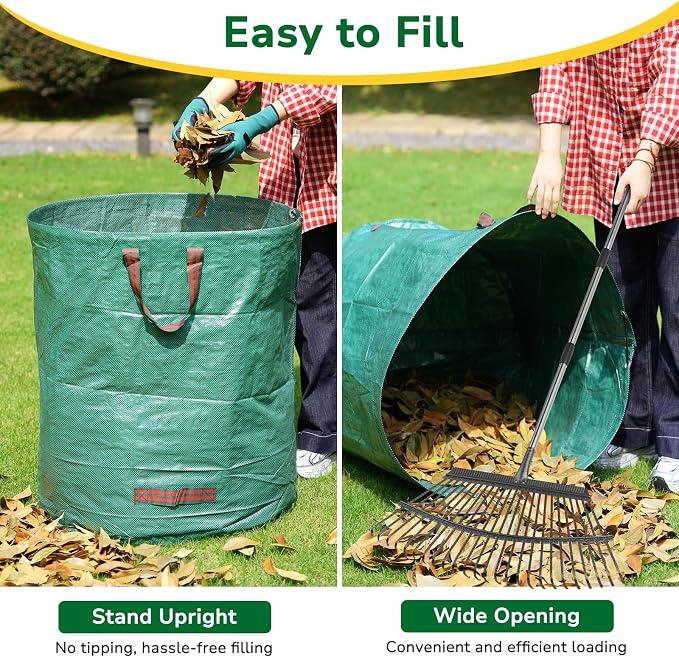 GreatBuddy 72 Gallon Reusable Yard Waste Bag, Heavy Duty, 3 Pack Upright Lawn - Image 3
