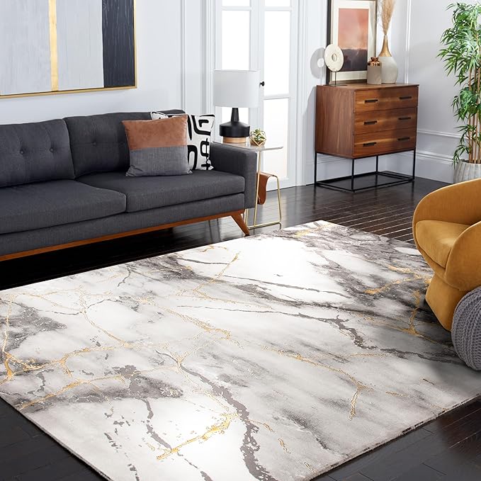 SAFAVIEH Craft Collection Accent Rug - 2' x 3', Grey & Gold, Contemporary Design, Stain Resistant, Ideal for High Traffic Areas in Hallway, Bathroom & Home Office (CFT877F-2)