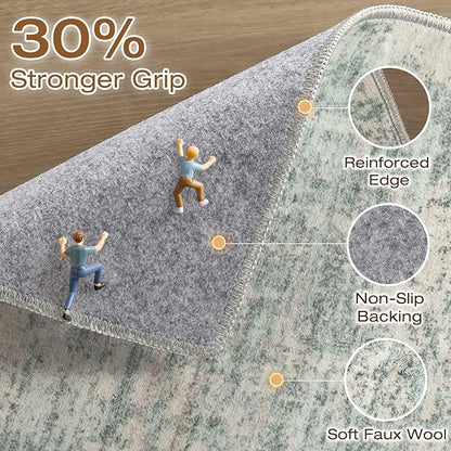 9x12 Area Rug Living Room: Washable Large Neutral Green Rugs Abstract Soft Modern Stain Resistant Indoor Floor Non-Slip Carpet for Bedroom Nursery Kids Office Playroom Dining Room Under Table Home