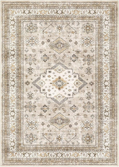 Vintage Living Room Area Rug 10x12 - Large Soft Washable Oriental Traditional Distressed Farmhouse Rugs for Bedroom - Indoor Floor Accent Carpet for Home Office House Decor - Beige