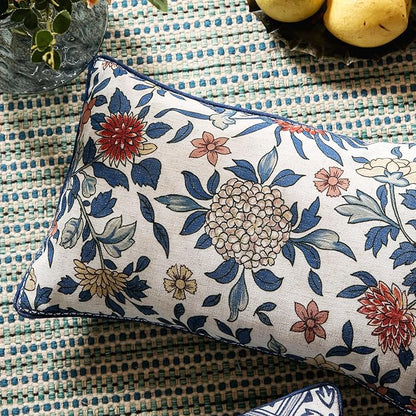 patdrea Designer Throw Pillow Covers,Euro Elegant Linen with Colorful Blooming Floral Pattern Pillow Cover,Decorative Lumbar Pillowcases Cushion for Bed Living Room Outdoor Car,12"x20"