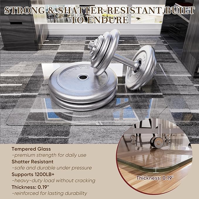 36"x48" Tempered Glass Office Chair Mat for Carpet & Hardwood Floor, 1/6" Thick Clear Floor Protector Desk Chair Mat with Rounded and Polished Edges