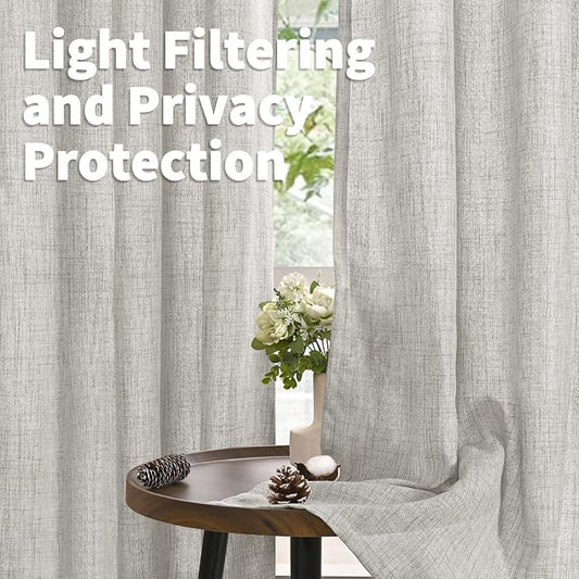 YoungsTex Light Grey Linen Curtains 90 Inch Long - Image 2