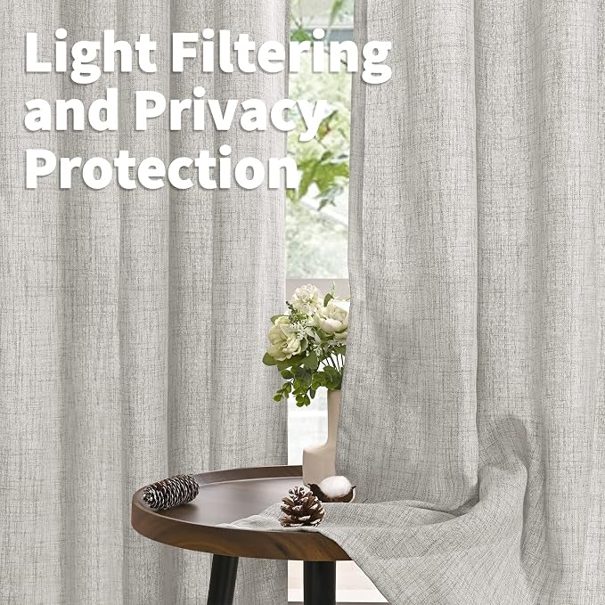 YoungsTex Light Grey Linen Semi Sheer Curtains - Image 3