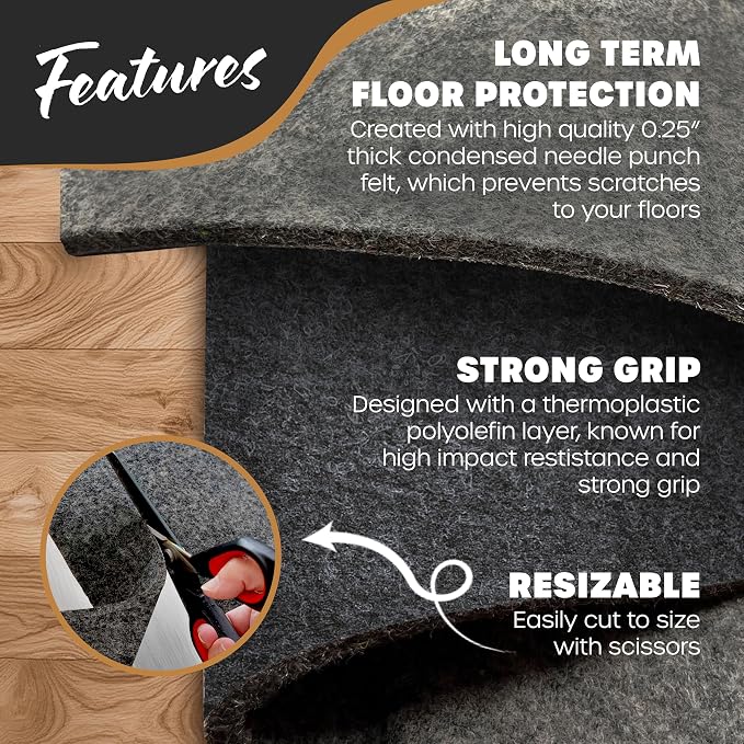 Nevlers 6x9 Rug Pad Non Slip – 1/4" Thick Felt TPO Dual-Layer Grip Mat | Anti - Image 2