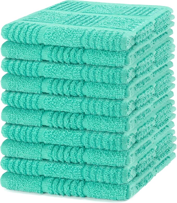 DecorRack 10 Pack 100% Cotton Kitchen Towels, 12x12 inch Soft Terry Dishcloths by DecorRack