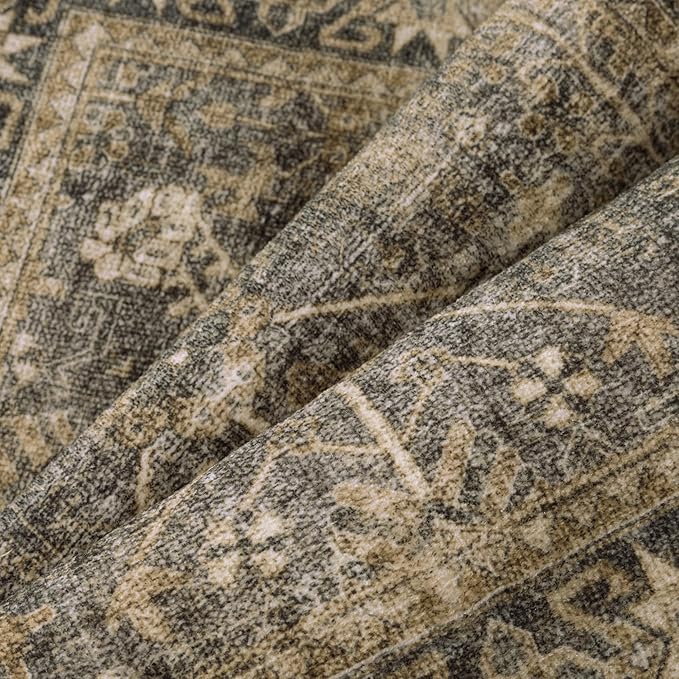 8x10 Brown Black Area Rug for Living Room Washable Vintage Distressed Carpet Large Bedroom Low Pile Non Slip Indoor Soft Retro Throw Accent Rug Office Kitchen Bathroom Dining Room