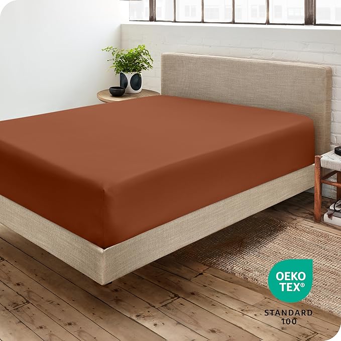 Bare Home Fitted Bottom Sheet Twin Size - Premium 1800 Microfiber - Ultra-Soft Hotel Luxury - Deep Pocket - Durable and Long Lasting (Twin, Terracotta)